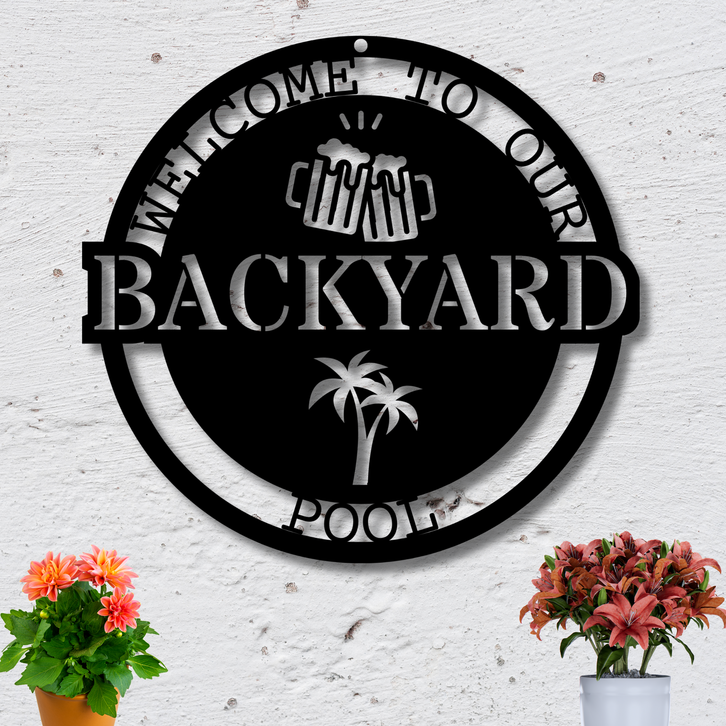 Personalized Poolside Sign, Custom Tropical Pool Sign, Pool Bar Sign, Patio Decor, Tiki Bar Art, Backyard Sign, Welcome Outdoor Sign