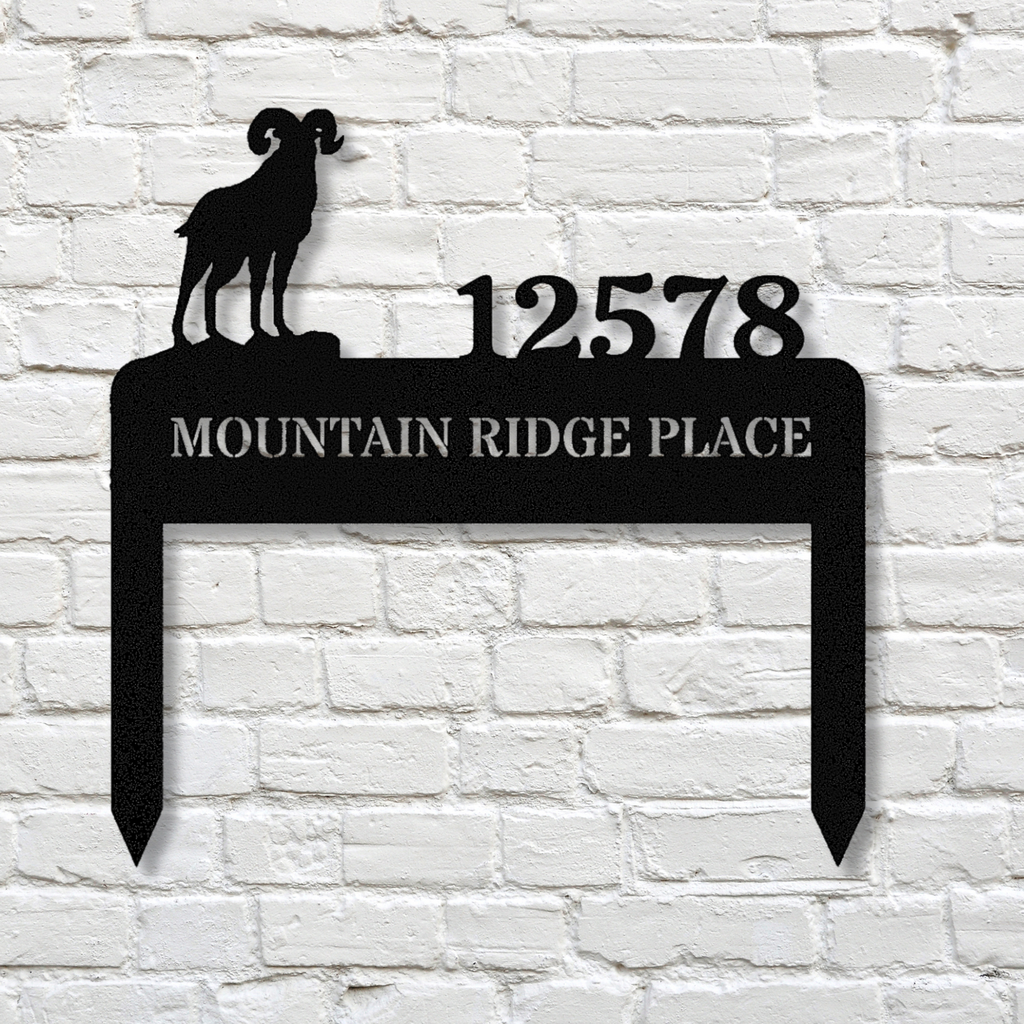 Personalized Bighorn Goat Address Stake, Metal Sign, Wilderness Address Sign, Housewarming Gift, Horizontal Address Plaque, Address Signage