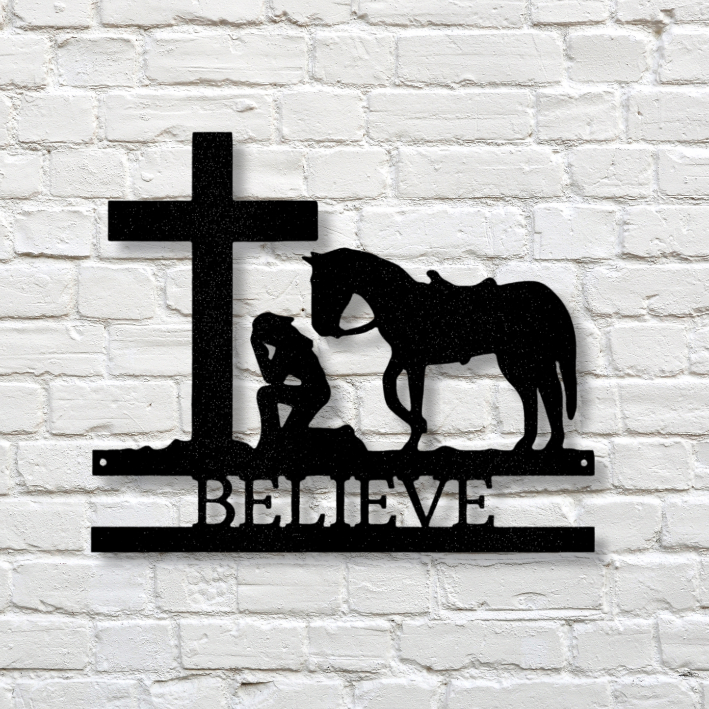 Personalized Praying Girl With A Horse Metal Steel Sign, Kneeling Girl  At A  Cross Custom Sign, Religious Farm Decor, Memorial Signs, Custom Ranch Hangings