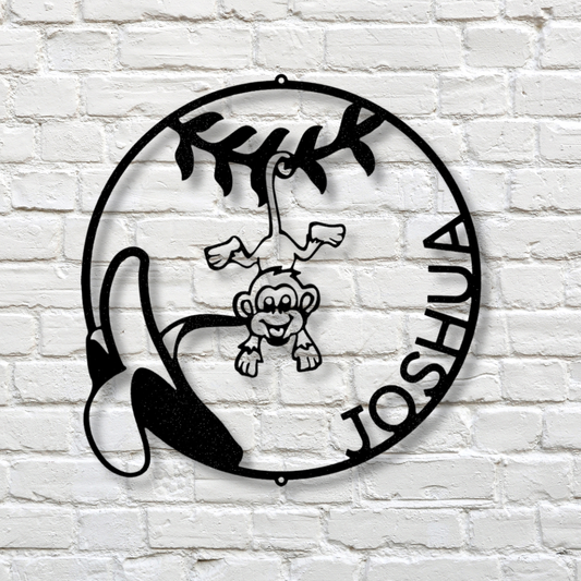 Custom Our Little Monkey Metal Sign, Personalized Swinging Monkey Metal Art Sign, Nursery Wall Art Decor, Kids Playroom Wall Hanging, X-mas Gift For Little Nephew