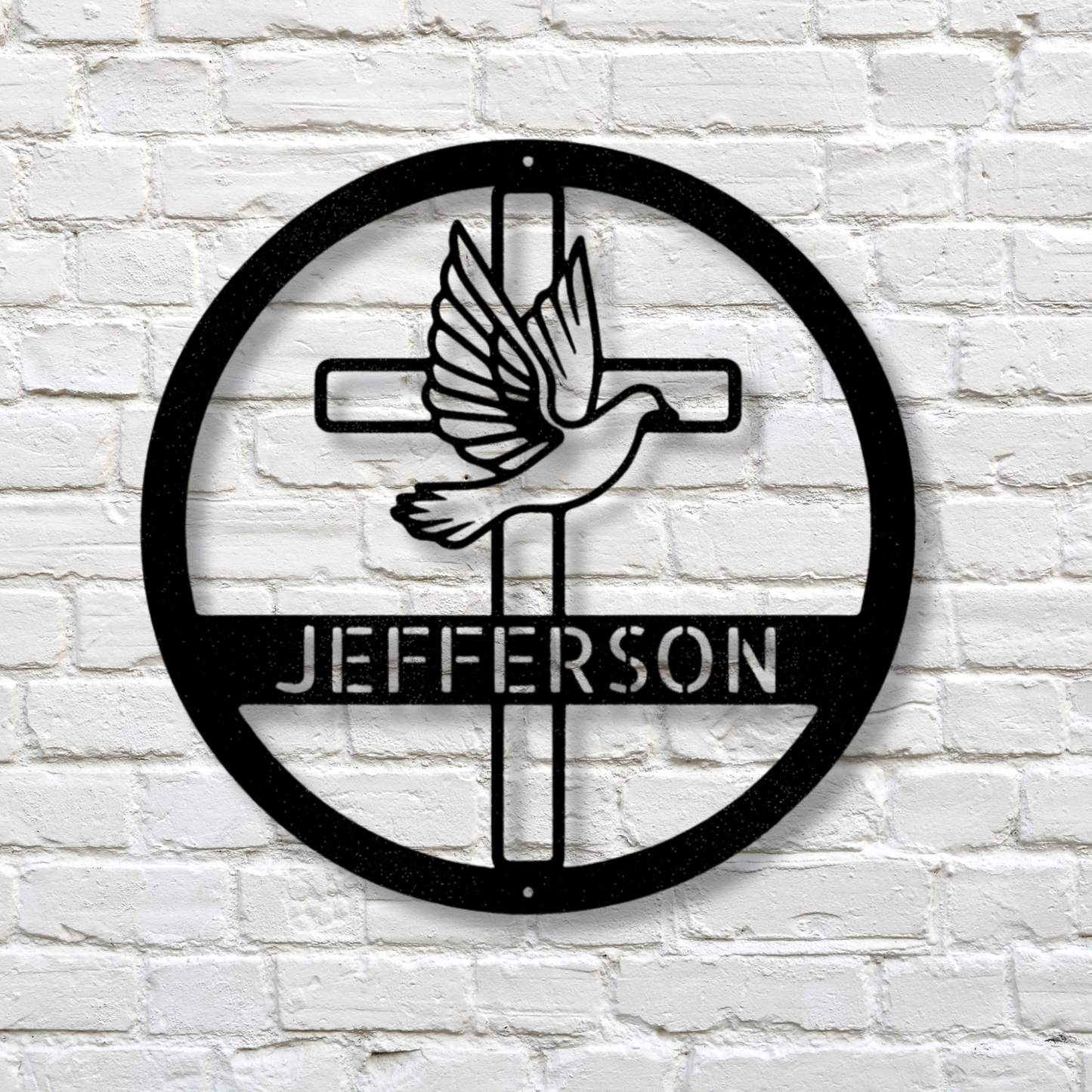 Custom Dove and Cross Metal Art Sign, Personalized Metal Sign With A Cross And A Dove, Housewarming Gift For A Christian Family, Family Name Wall Art , X-mas Gift For Mom.