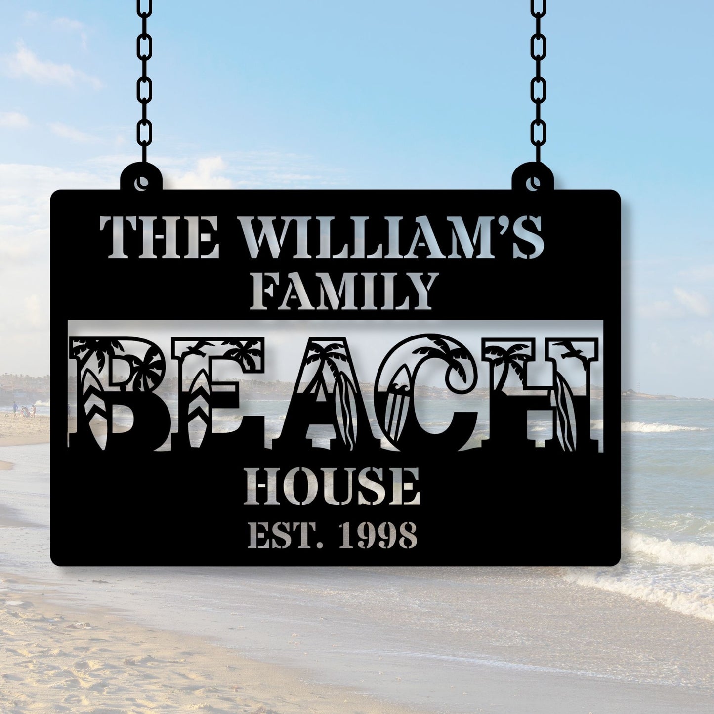 Custom beach house metal sign, personalized beach decor, coastal home wall art, nautical metal sign, beach house gift