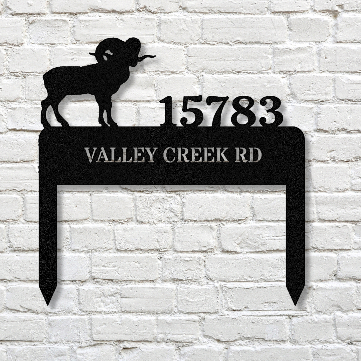 Customized Bighorn Goat Address Stake, Metal Sign, Wilderness address Sign, Housewarming Gift, Horizontal Address Plaque, Address Signage