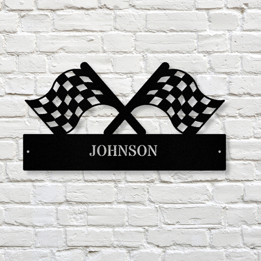 Checkered Flag Racing Metal Sign, Personalized Finish Flag Name Sign, Customized Checkered Flag, Gift for Racer