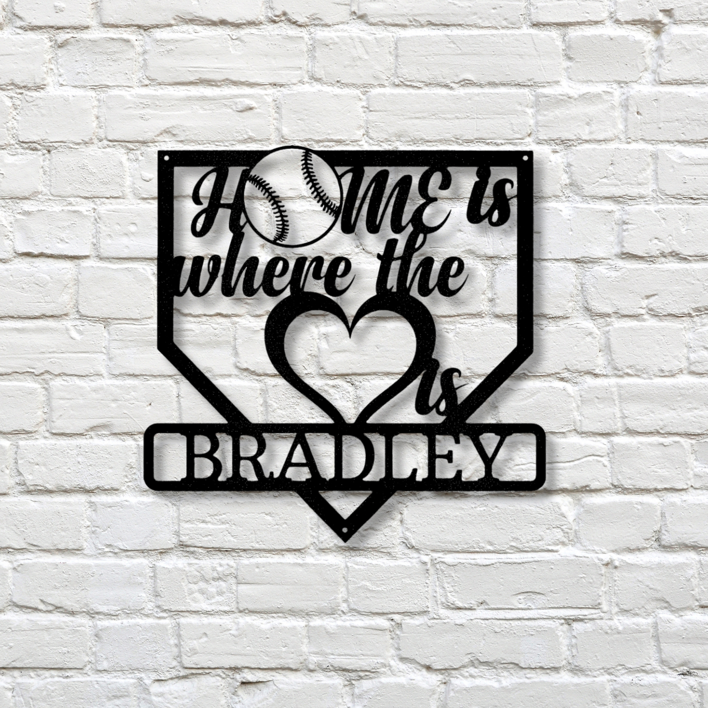 Personalized Home Plate Metal Sign, Heart Name Baseball Metal Sign, Customized Family Name Sign, Kids Room Wall Decor