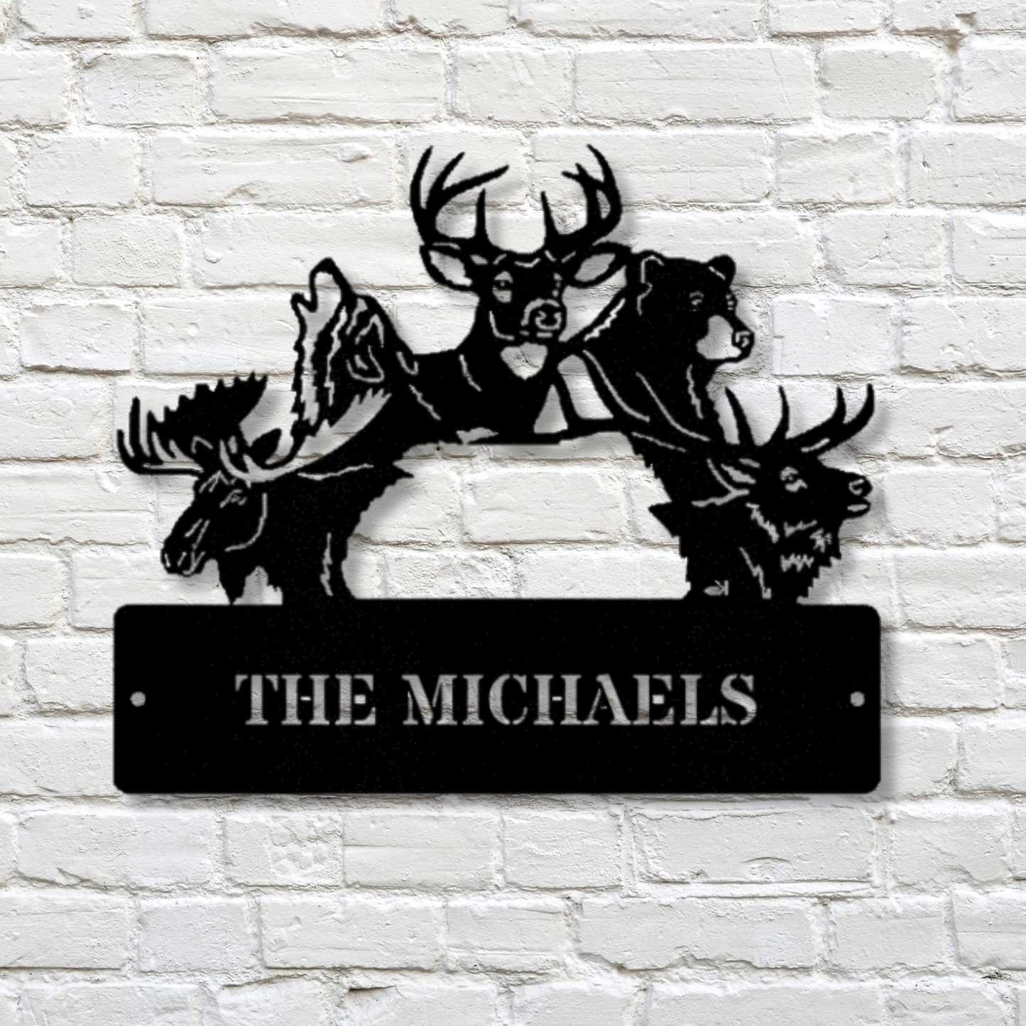 Personalized Hunting Metal Sign, Last Name Wildlife Metal Sign, Elk Wolf Deer Bear Metal Sign, Hunter Husband Sign, Mountain Cabin Wall Decor, Family Name Sign