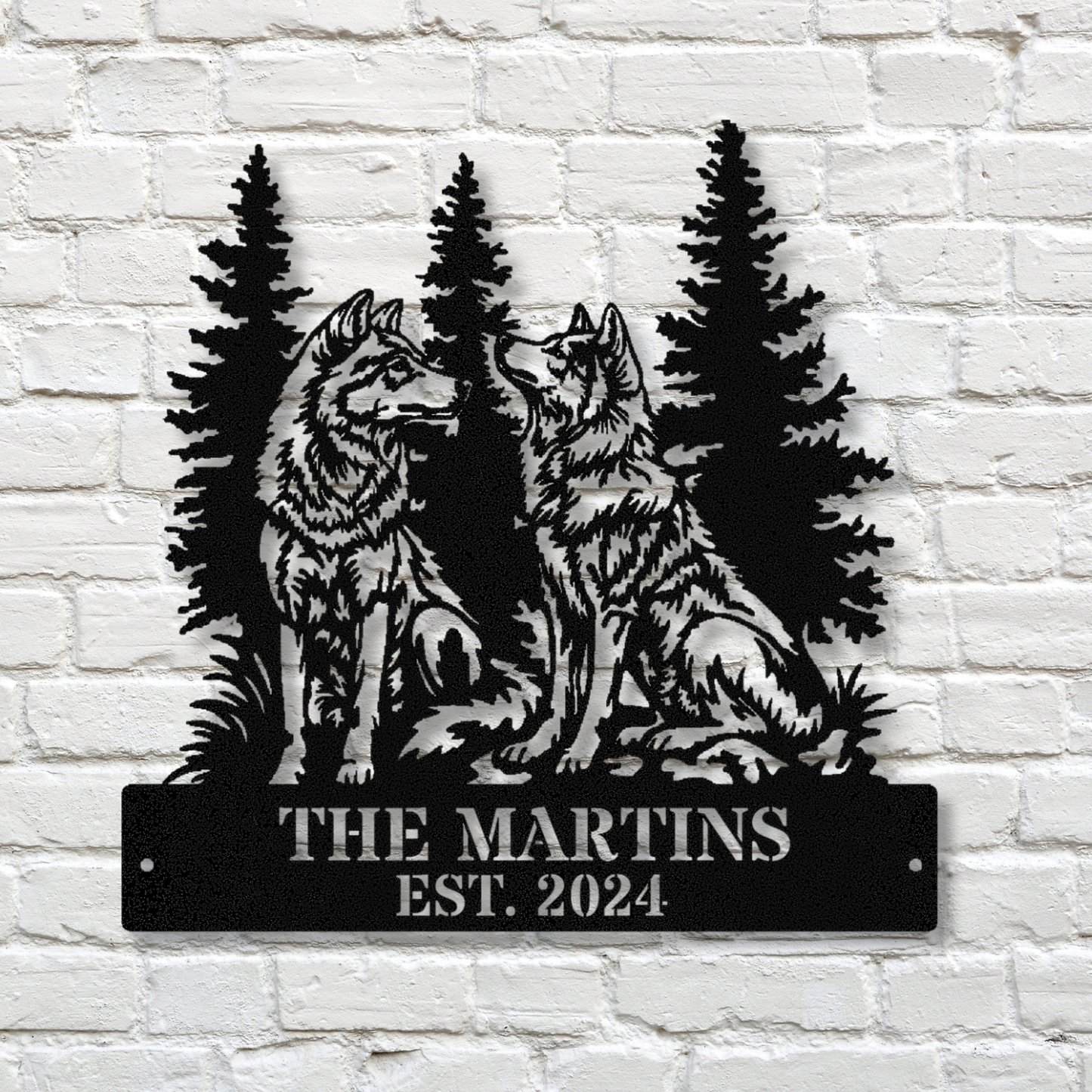 Wolf Howling Metal Ranch Sign, Wolf In Woods Cabin Sign,Family Name Black Wolf Sign,Metal Wolf Sign Dad Gift,