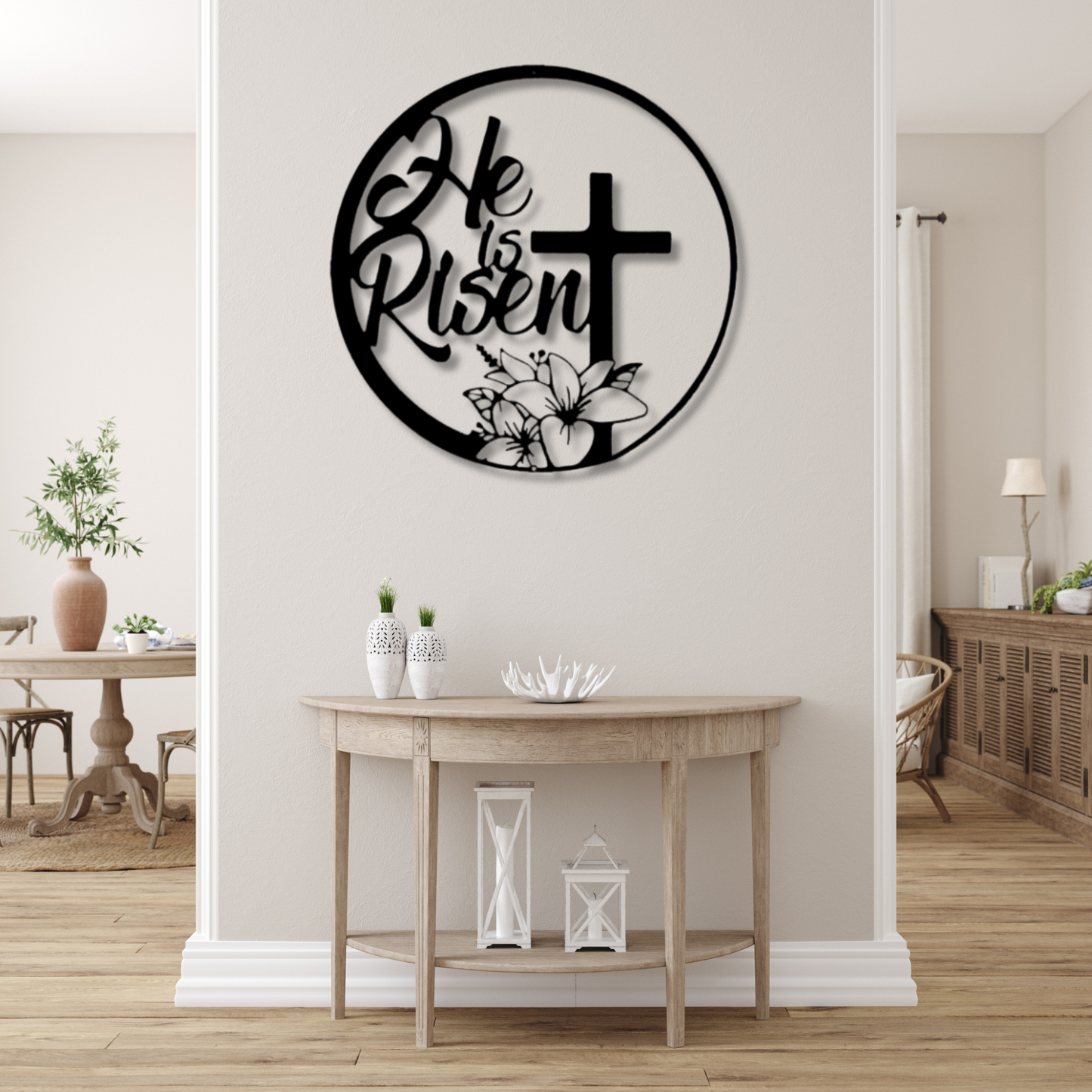 He is Risen Metal Sign, Religious Gifts, Floral Cross Sign, Home And Living Decor, Easter Gifts, Cross Metal Sign, Christian Themed Gifts