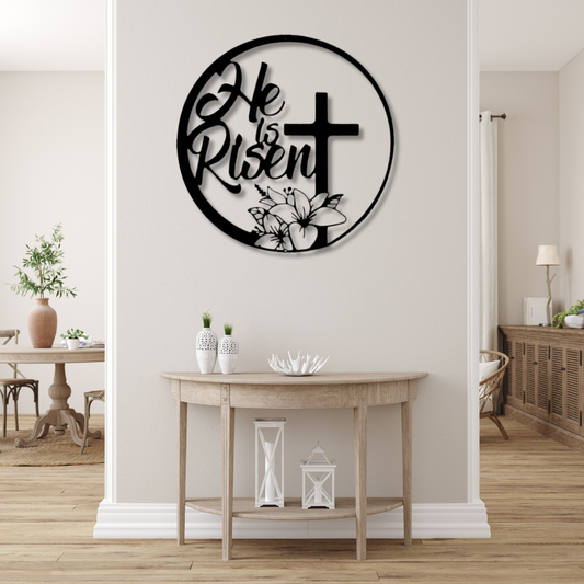 He is Risen Metal Sign, Religious Gifts, Floral Cross Sign, Home And Living Decor, Easter Gifts, Cross Metal Sign, Christian Themed Gifts