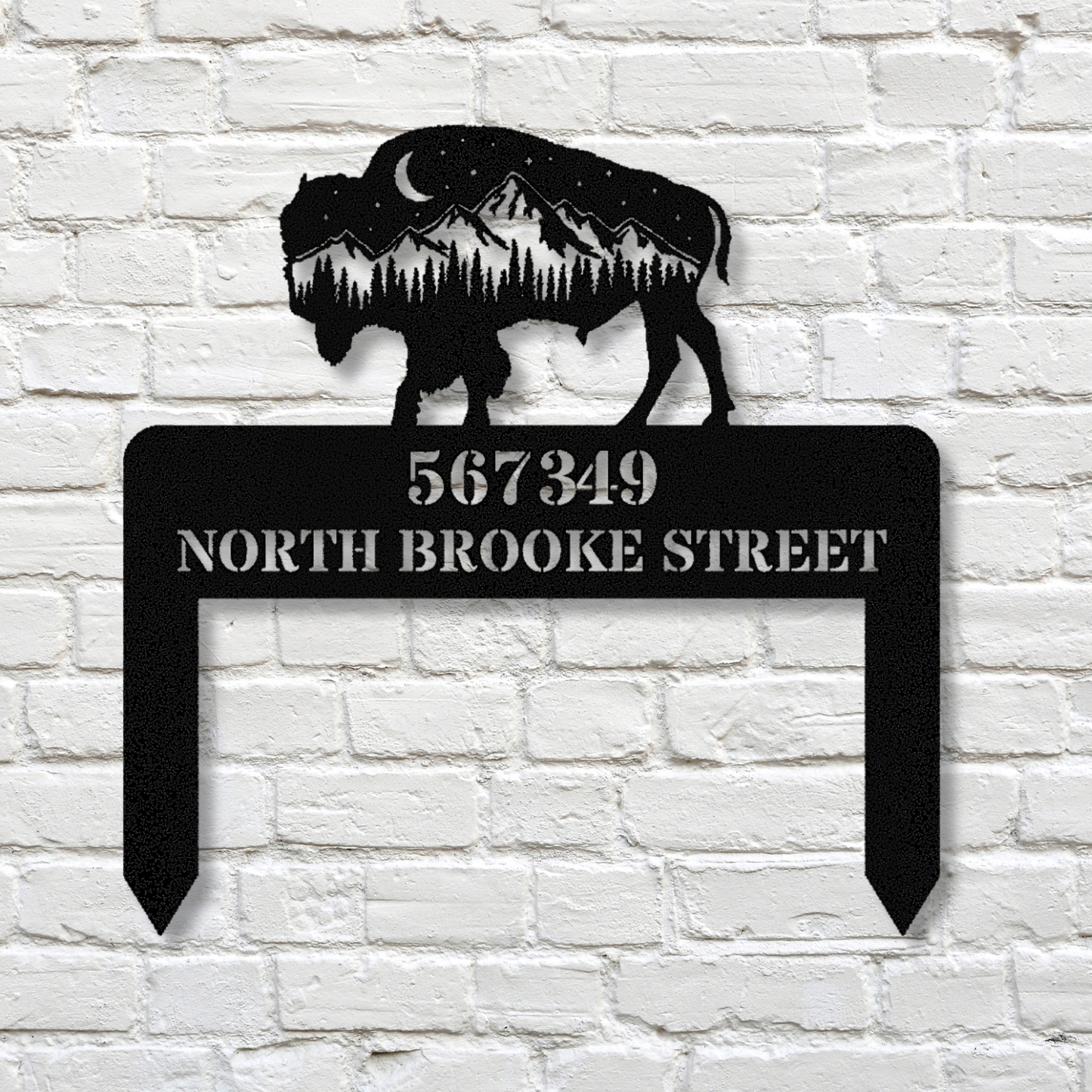 Bison Mountain Address Stake, Metal Address Sign, Wilderness address Sign, Housewarming Gift, Horizontal Address Plaque, Address Signage