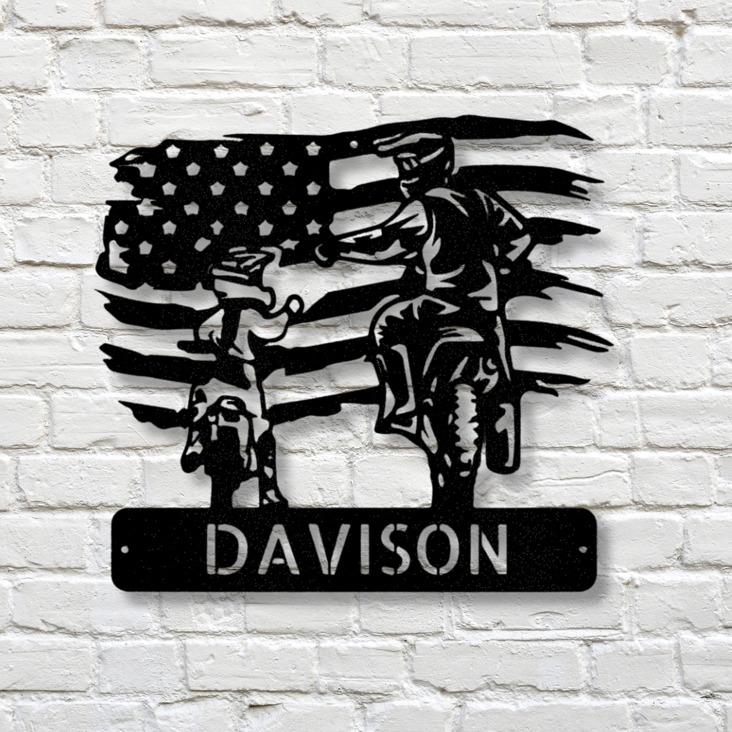 Personalized American  Motocross Family Name Metal Sign, Custom US Flag Motocross Dad And Son Metal Wall Art, Housewarming Gift For A Rider Family, X-Mass Wall Art Decor.