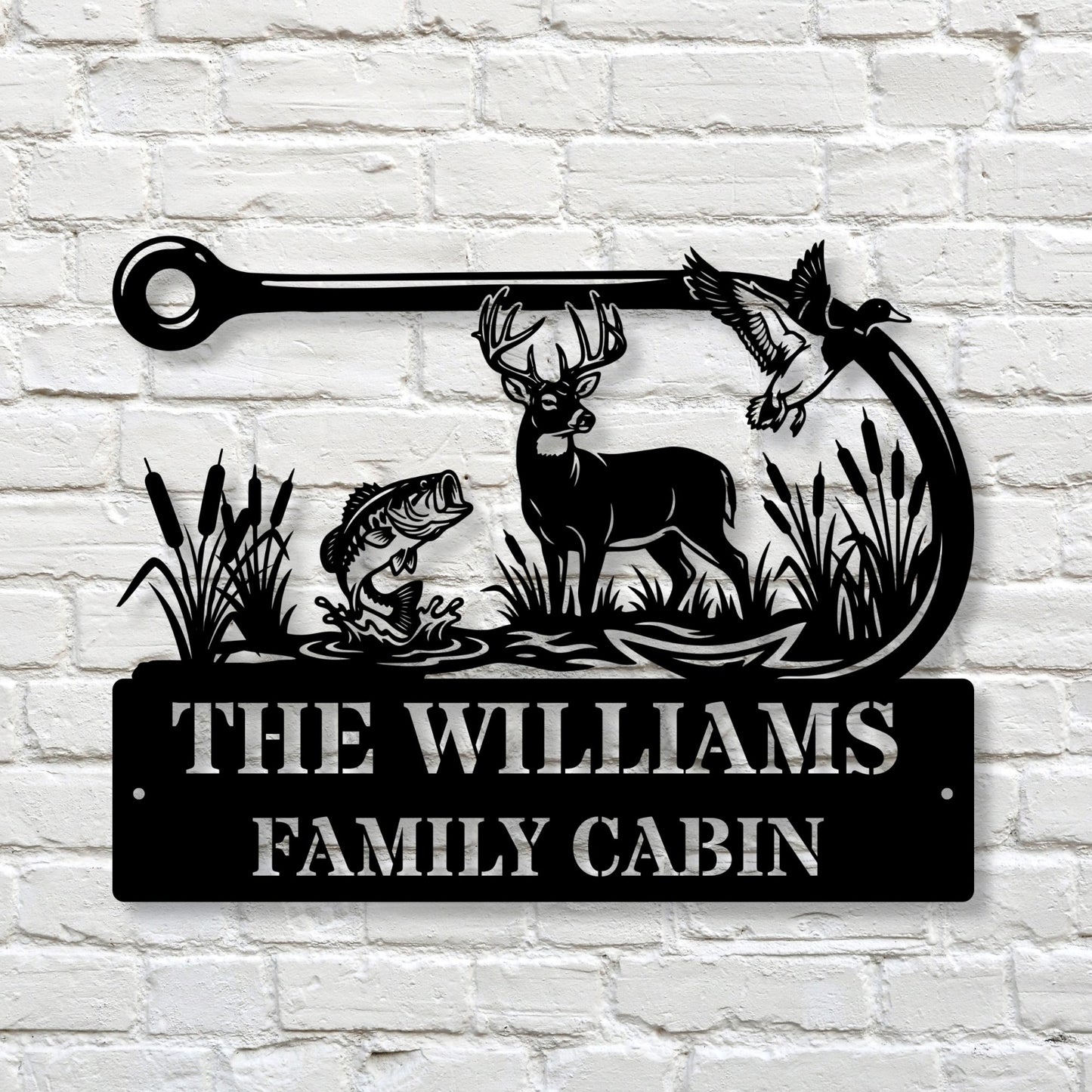 Personalized Hunting Fishing Metal Sign, Custom Fish Hook Art, Gift for Dad, Man Cave Wall Decor, Hunter Fisherman Gift, Outdoor Metal Sign