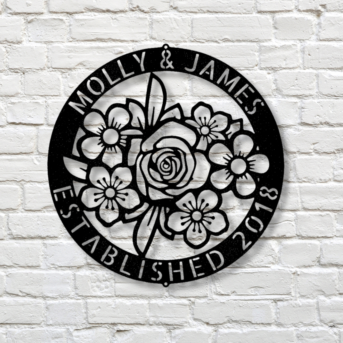 Personalized Floral Ring Metal Steel Sign, Custom Name Floral Monogram For Newly Weds, Anniversary Gift , Housewarming Gifts, Wedding Gift