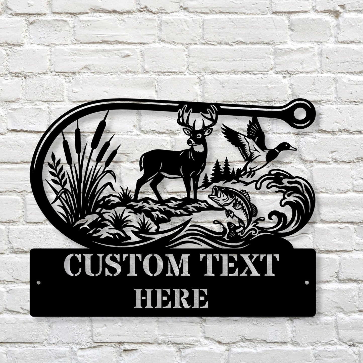 Custom Fishing Hook Metal Sign, Personalized Family Name Plaque, Outdoor Cabin Sign, Lake House Address Marker, Custom Fisherman Gift