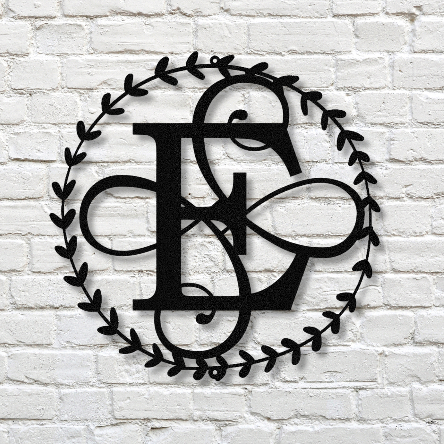 Custom Intial Letter Wreath Metal Sign, Initial Monogram Metal Sign, Family Name Initial Wall Hanging, Wall Art Decor, Personalized Metal Sign, Couples Gift