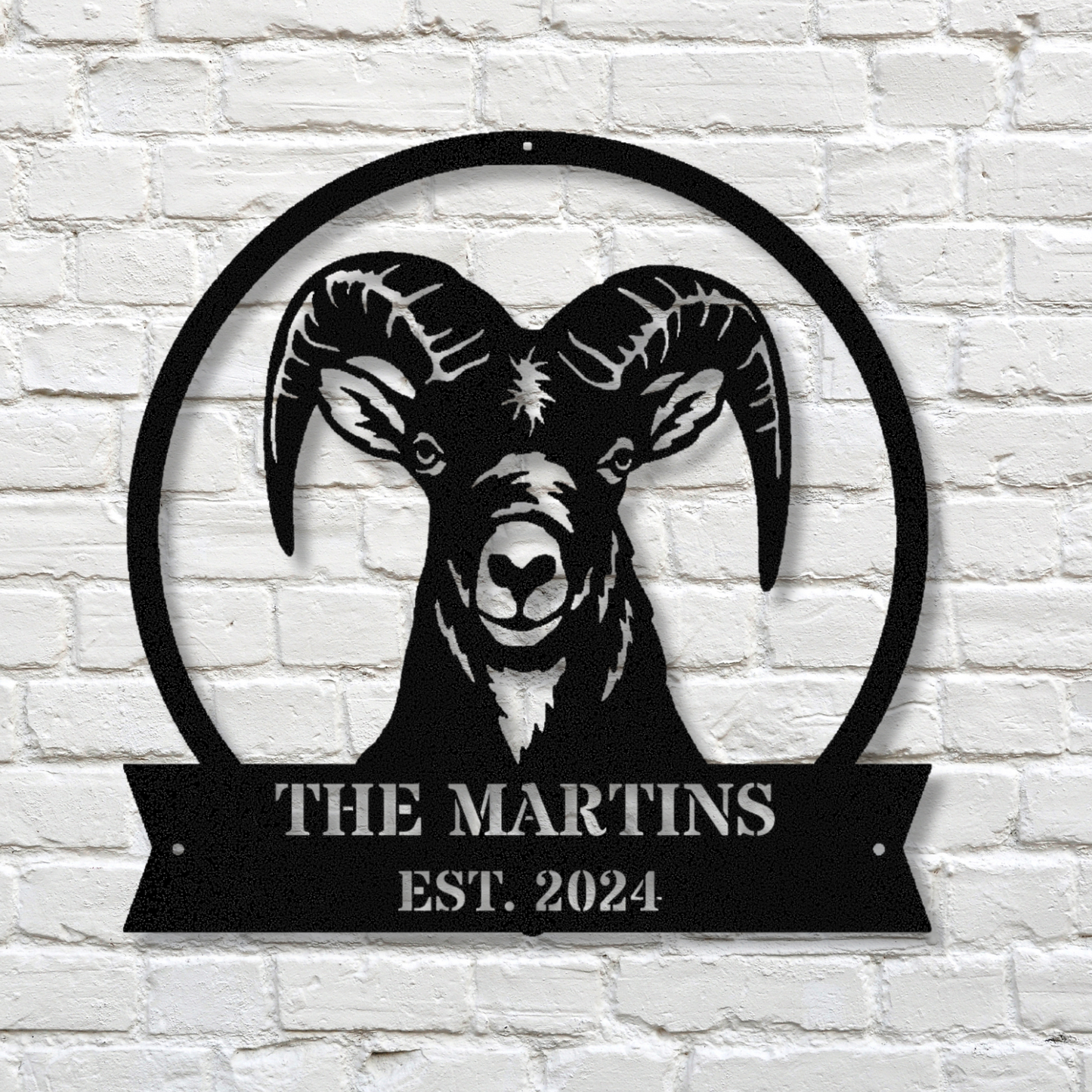 Customized Bighorn Goat Metal Sign, Goat Wall Hanging, Bighorn Wall Art Decor, Large Metal Sign, Last Name Established Metal Sign, Goat Lover Farm Sign