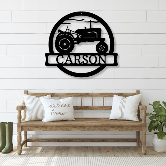 Personalized Old Tractor Metal Sign, Farmer Gifts, Rustic Farmhouse Decor, Last Name Sign, Vintage Tractor Wall Art, Custom Ranch Metal Art