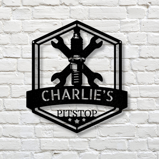 Custom Work Shop  Metal  Art Sign, Personalized Fathers Day Pitstop Sign, Birthday Gift For Mechanic Dad , Garage Wall Art Decor, Gift For Grandpa.