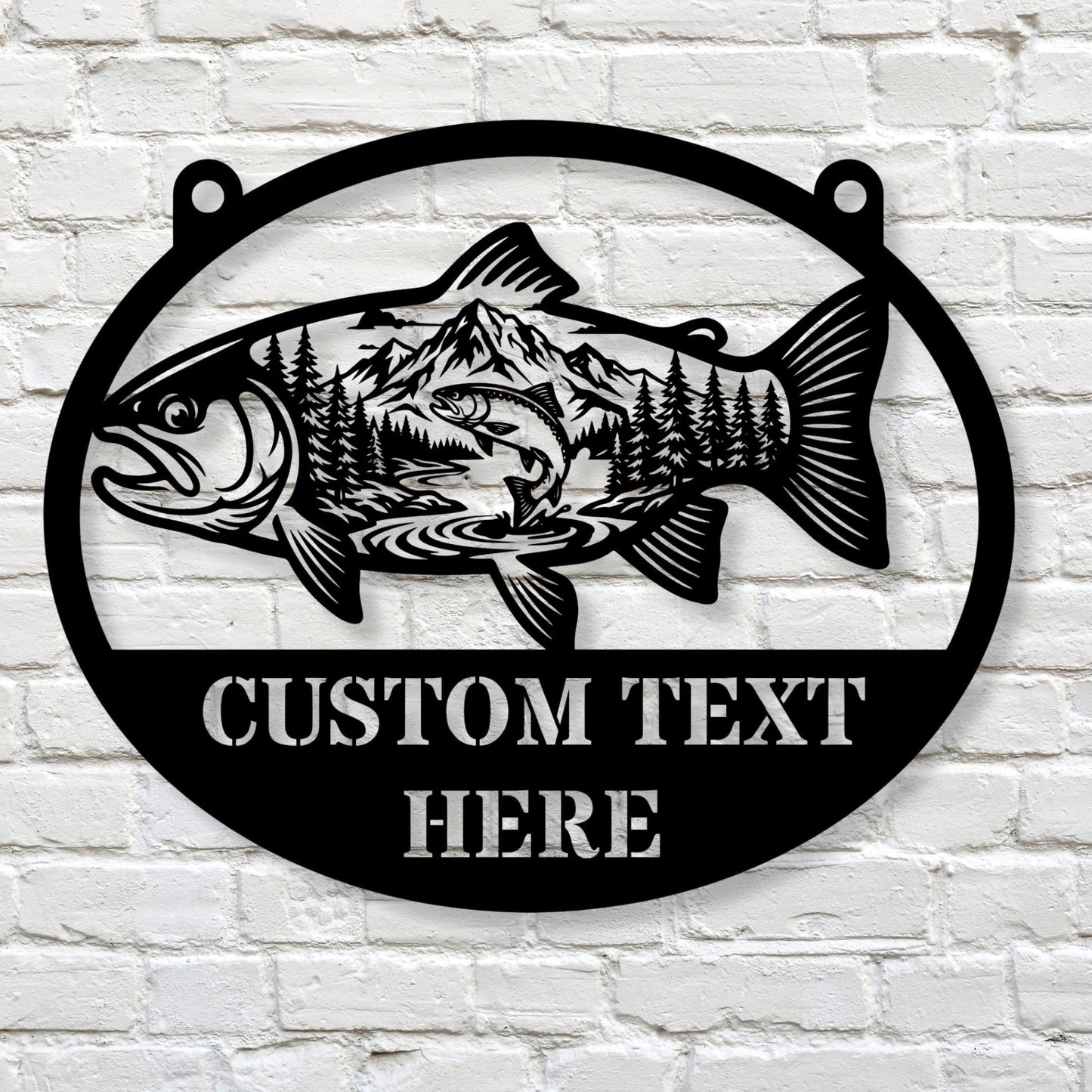 Custom Fish Metal Wall Art with Name, Personalized Mountain Decor, Father’s Day Gift, Lake House Sign, Fisherman Gift, Cabin Wall Art