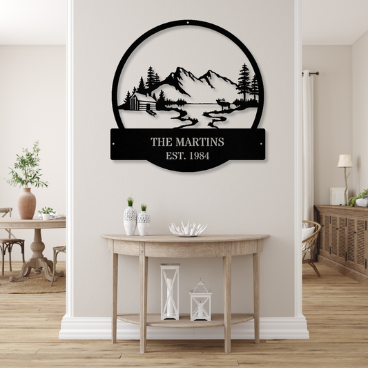 Custom Cabin Metal Art Sign, Farmhouse Gift, Mountain House Sign, Family Name Sign, Lake House Sign, Address Sign, Indoor Outdoor Hanging
