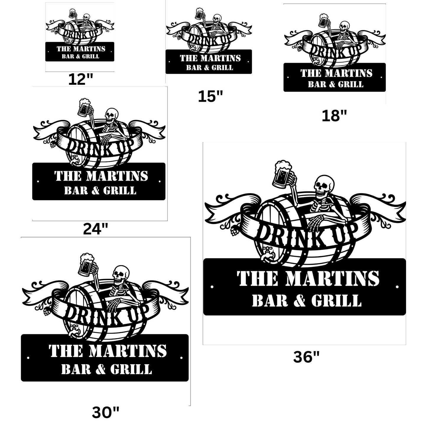 Personalized Beer Barrel Skeleton Metal Wall Art Sign | Custom Metal Bar Sign | Skeleton Drinking Decor | Outdoor Patio Bar Sign | Man Cave Wall Art Gift