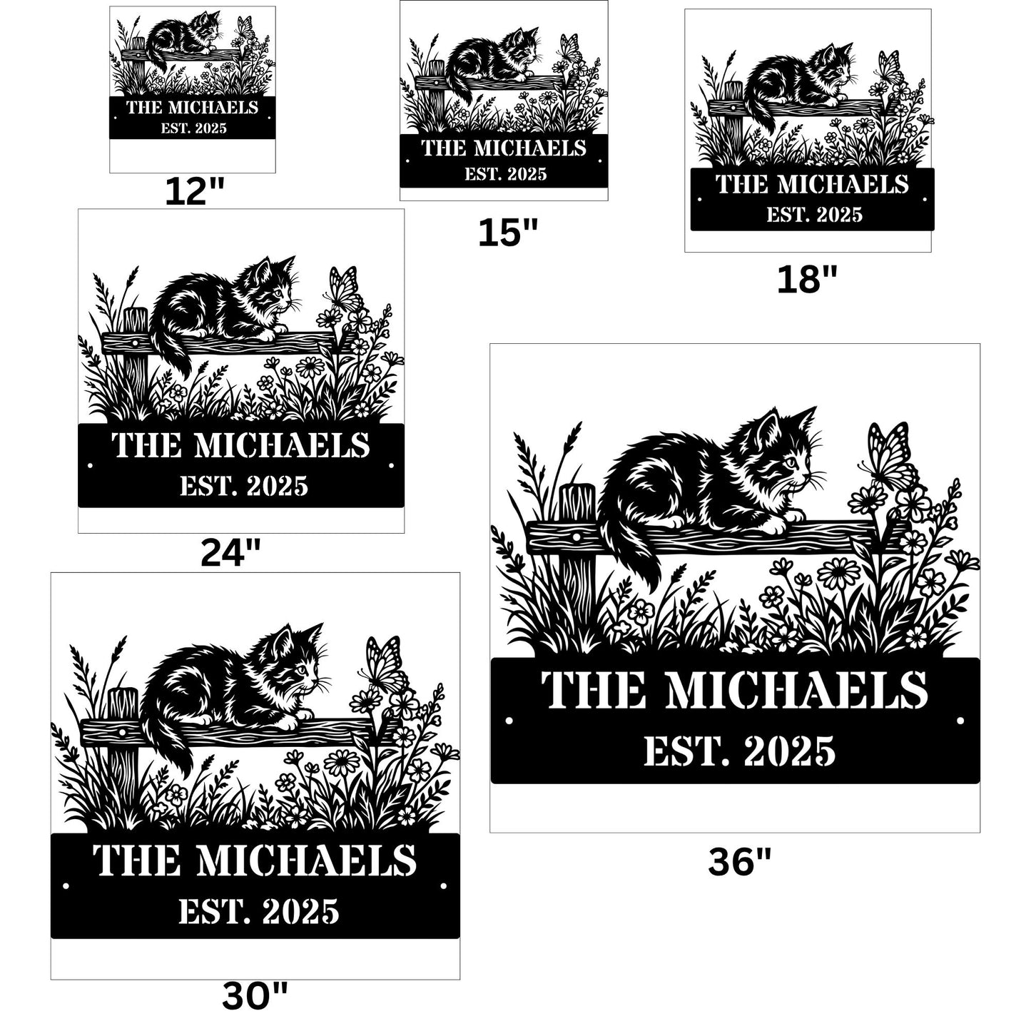 Personalized Cat Metal Sign, Custom Pet Wall Art, Cat Lover Gift, Metal Name Sign for Cat, Cute Kitten Silhouette, Custom Outdoor Pet Decor