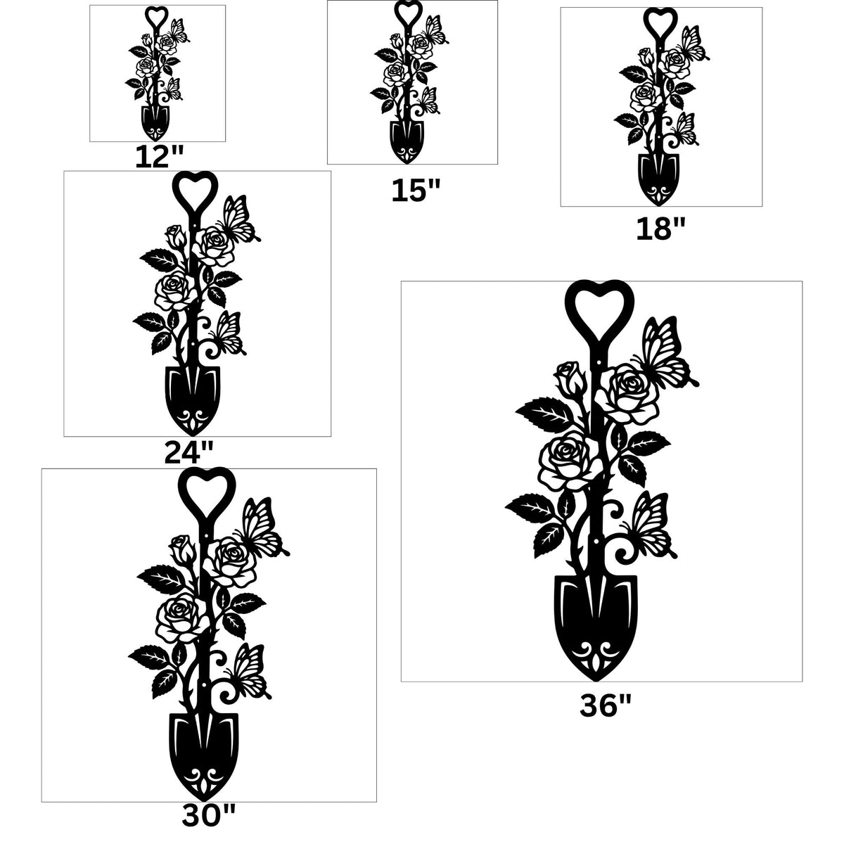 Metal Floral Garden Shovel Wall Decor with Roses & Butterflies, Rustic Outdoor Yard Art, Gardening Lover Gift, Steel Wall Sign