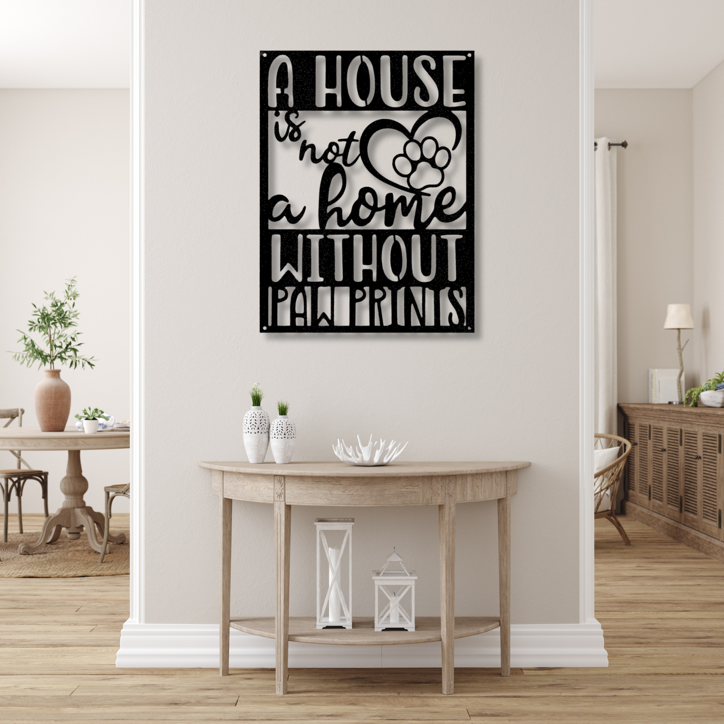 Home with Paw Print Metal Art Sign, Dog Kennel Decor, House warming Gift For A Dog Lover, Dog Paw Print Monogram, Pet Room Decor.