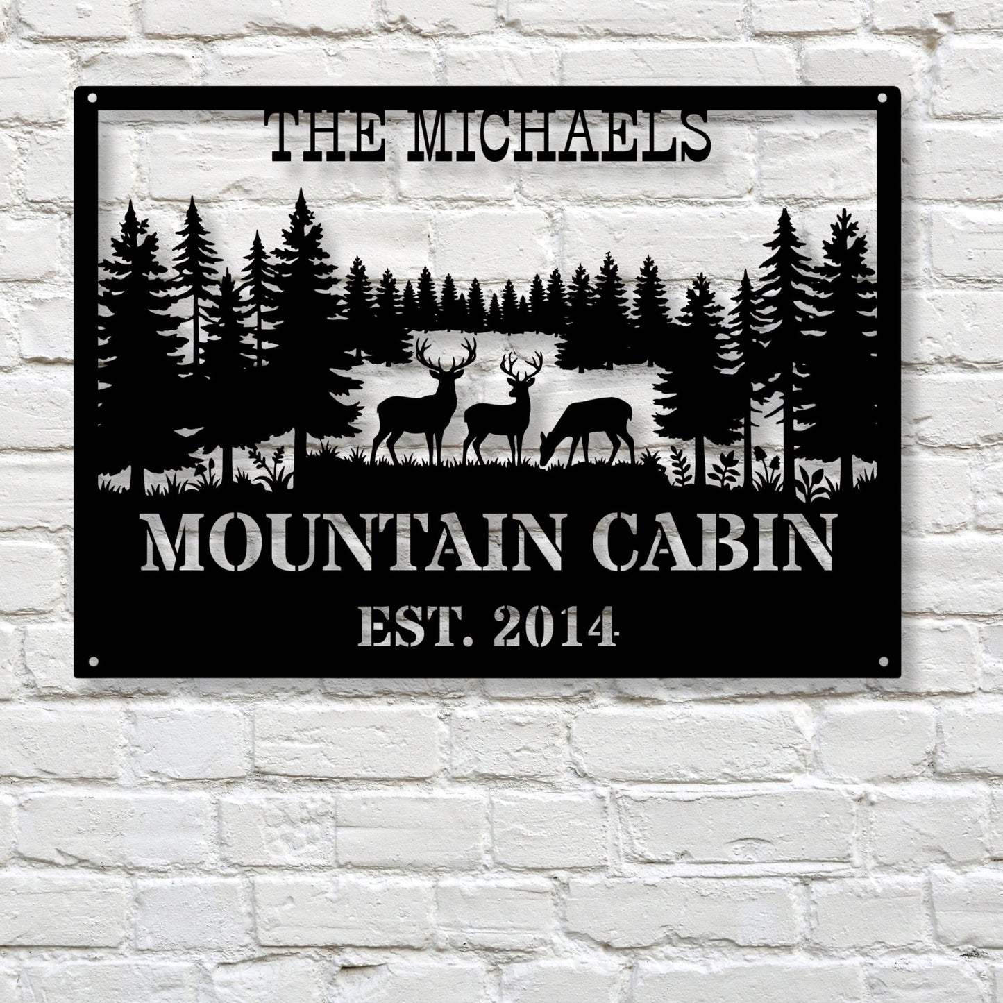 Personalized Deer Family Metal Wall Art, Custom Deer Home Decor, Rustic Wildlife Wall Art, Hunting Gift, Farmhouse Cabin Decor