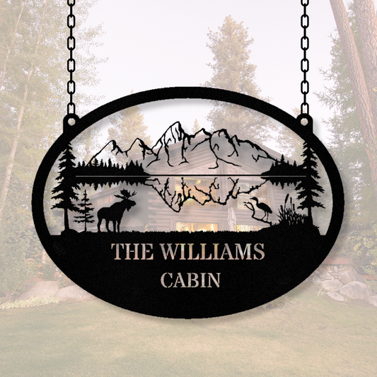 Personalized Elk Mountain Metal Hanging Sign, Ranc...