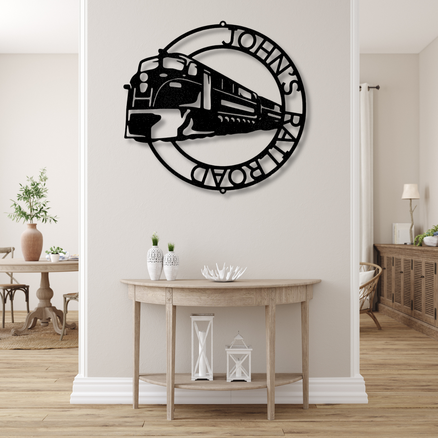 Modern Train Ring Monogram Metal Sign, Personalized Train Sign, Custom Name Sign, Family Name Metal Sign, Train Lover Gift, Home and Living