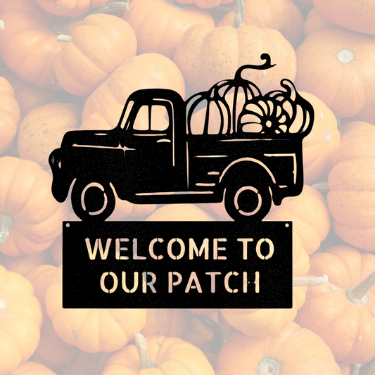 Personalized Pumpkin Truck Metal Sign, Custom Name Gift For Farmer, Indoor Outdoor Hanging, Farm Name or Family Name Metal Sign Address Sign