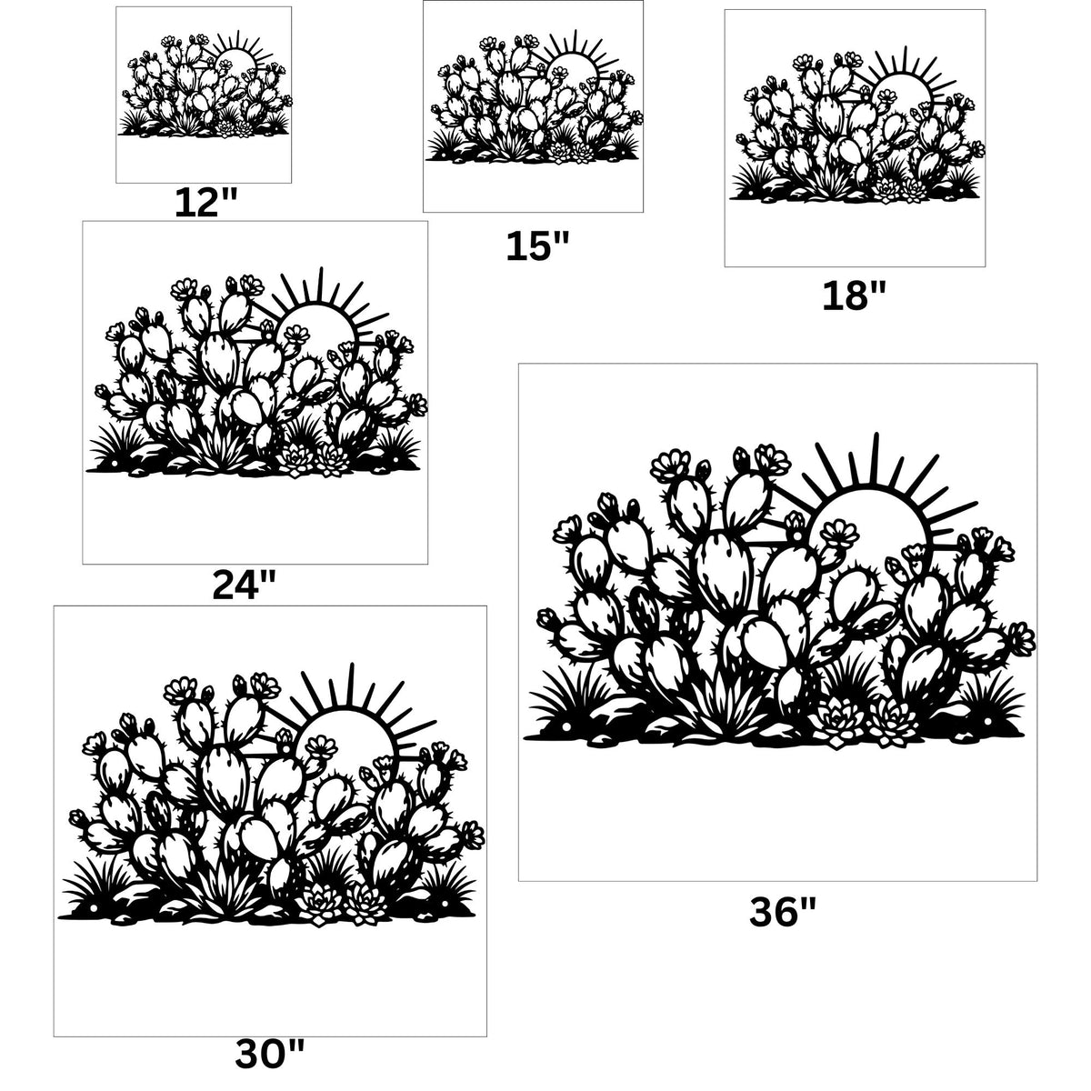 Metal Cactus Sunrise Wall Decor, Prickly Pear Desert Landscape Silhouette, Southwestern Backyard Patio Art, Modern Steel Wall Hanging