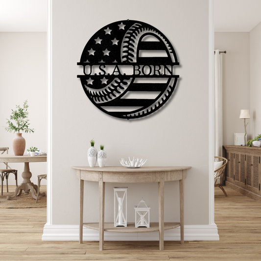 American Flag Baseball Metal Sign, Personalized Baseball Wall Sign, Custom Name Baseball Wall Decor, Husband Gifts