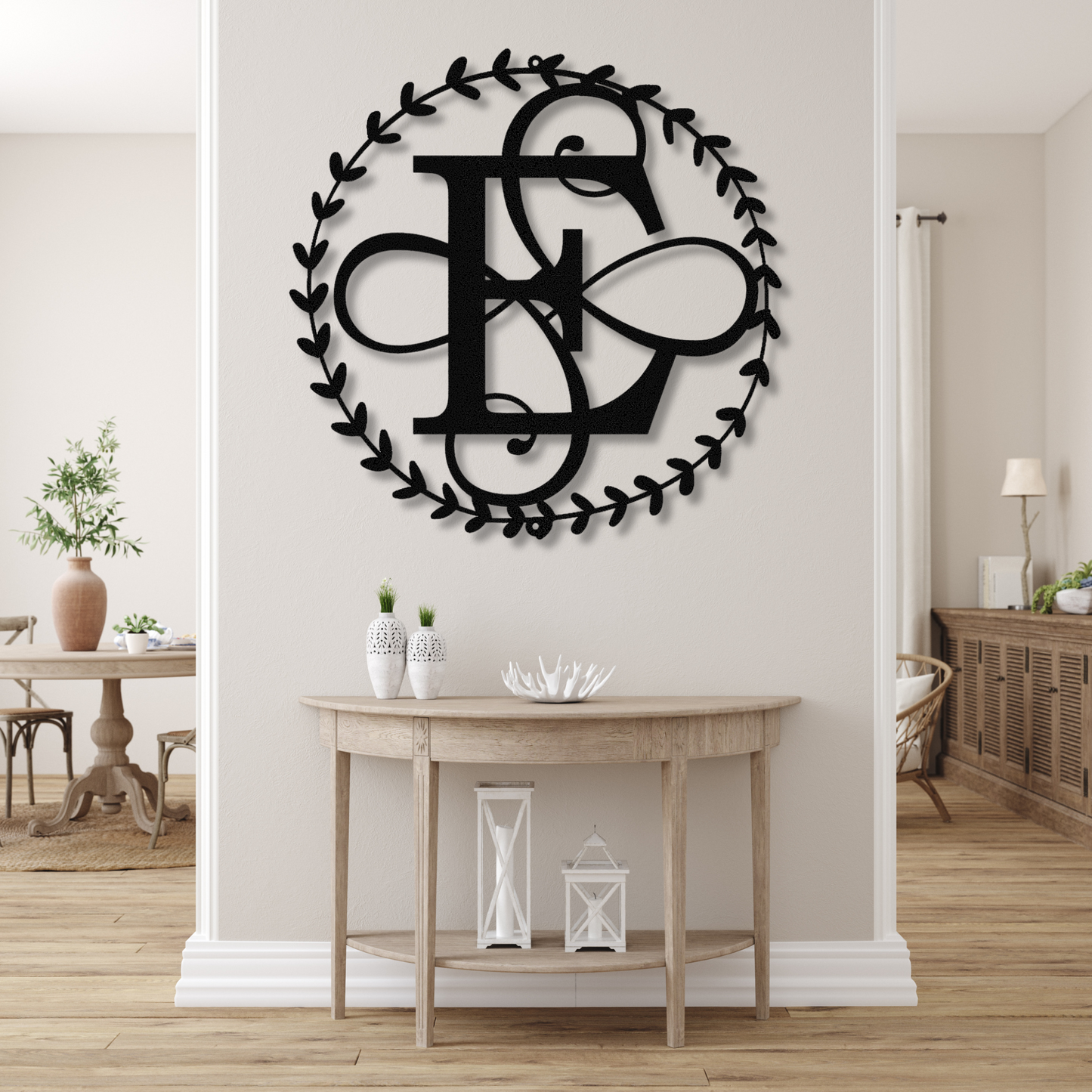 Custom Intial Letter Wreath Metal Sign, Initial Monogram Metal Sign, Family Name Initial Wall Hanging, Wall Art Decor, Personalized Metal Sign, Couples Gift