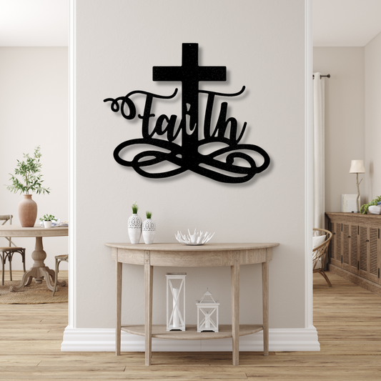 Faith Cross Metal Steel Sign, Christian Wall Art, Metal Faith Sign, Religious Wall Decor, Spiritual Home Decor, Inspirational Sign Art
