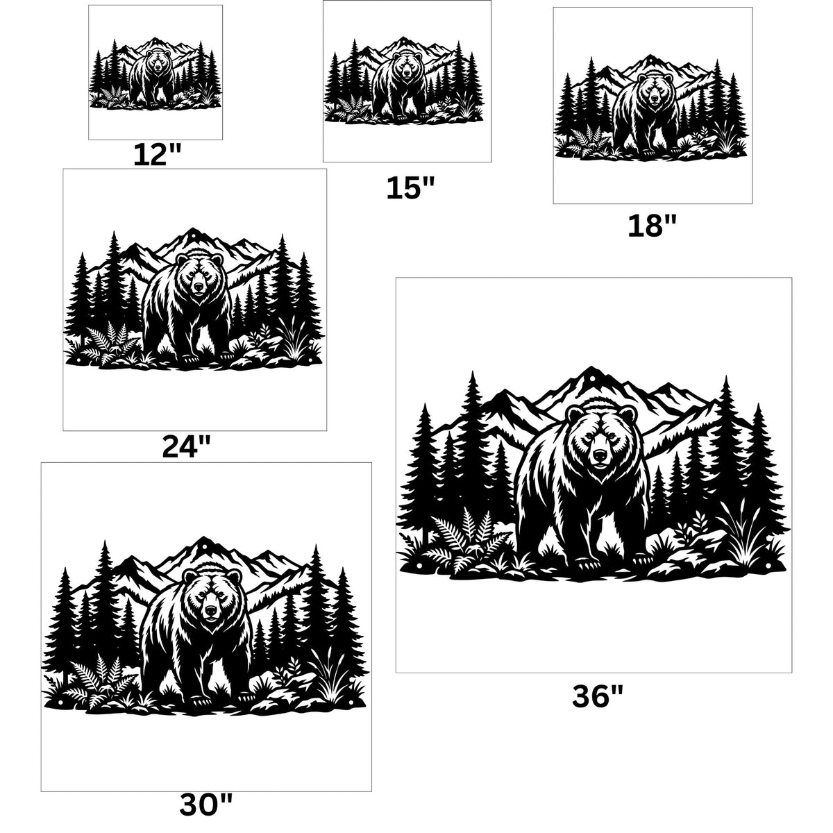 Metal Bear Mountain Wall Decor, Grizzly Forest Landscape Silhouette, Outdoor Patio Metal Art, Rustic Wilderness Home Gift