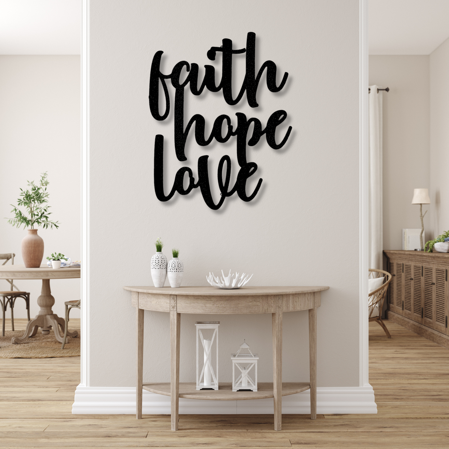 Faith Hope Love Script Metal Sign, Inspirational Metal Art, Faith Wall Decor, Christian Wall Hanging, Hope Love Metal Art, living room decor