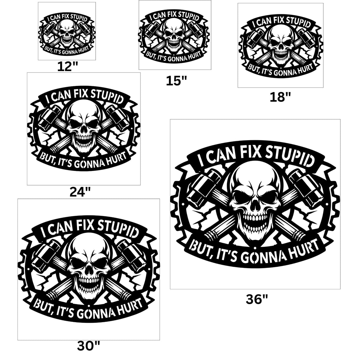 I Can Fix Stupid Metal Wall Art, Garage Sign, Mechanic Humor Decor, Halloween Gothic Skull Metal Art