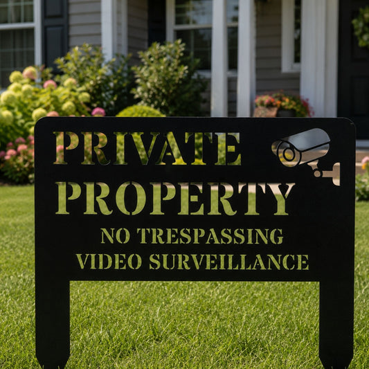 Custom Metal Video Surveillance Sign, Private Property No Trespassing Warning Plaque, Steel Outdoor Gate Sign, Housewarming Gift