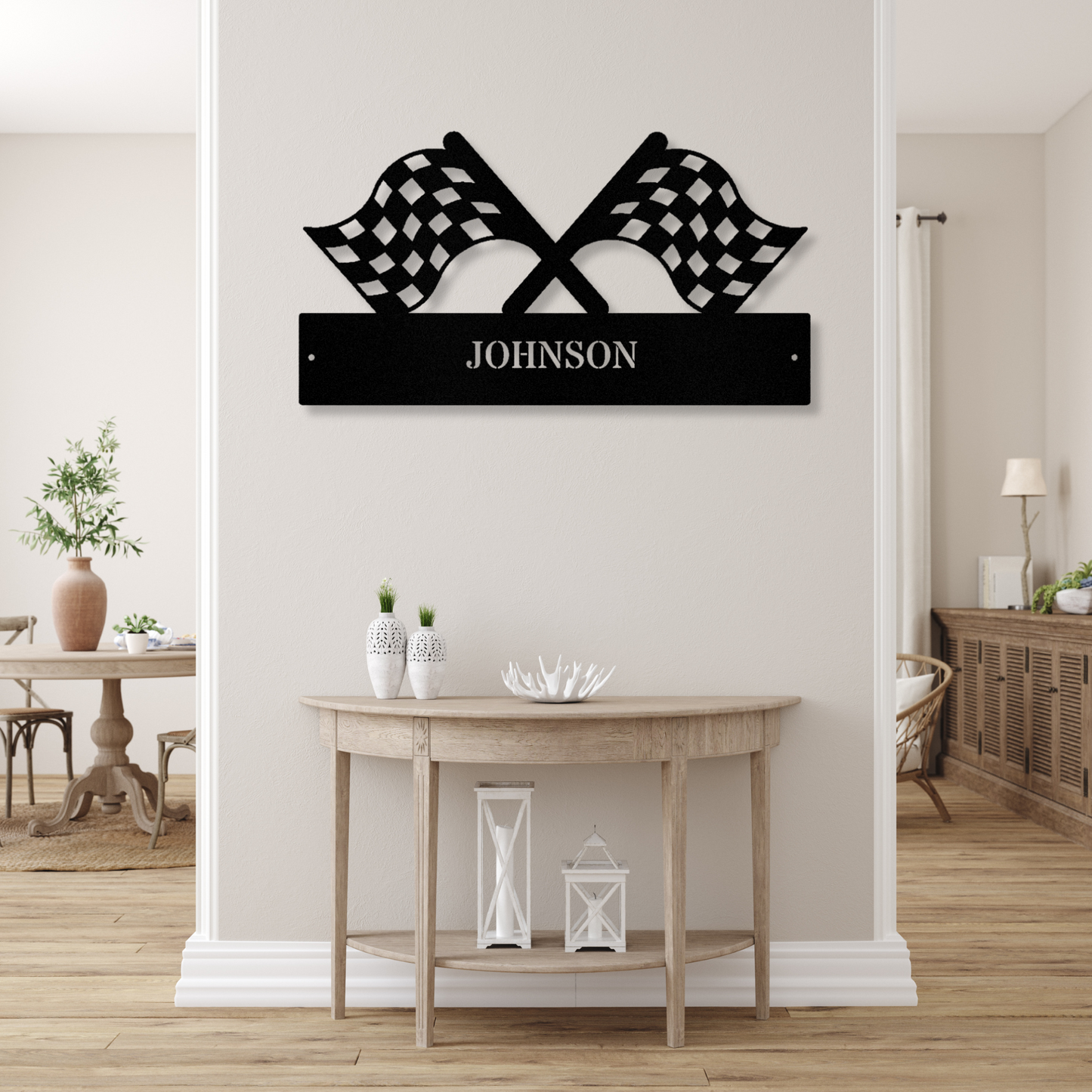 Checkered Flag Racing Metal Sign, Personalized Finish Flag Name Sign, Customized Checkered Flag, Gift for Racer