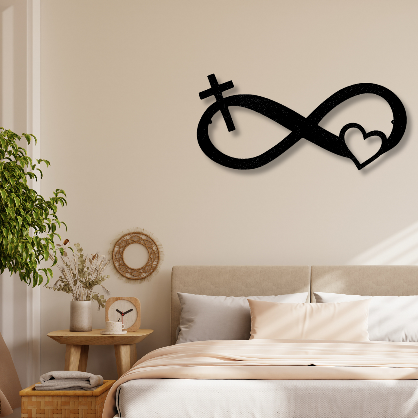 Infinite Love Metal Steel Sign, Cross And Heart Infinity Loop Monogram, Anniversary Gift For Christian Couple, Housewarming Wall Decor