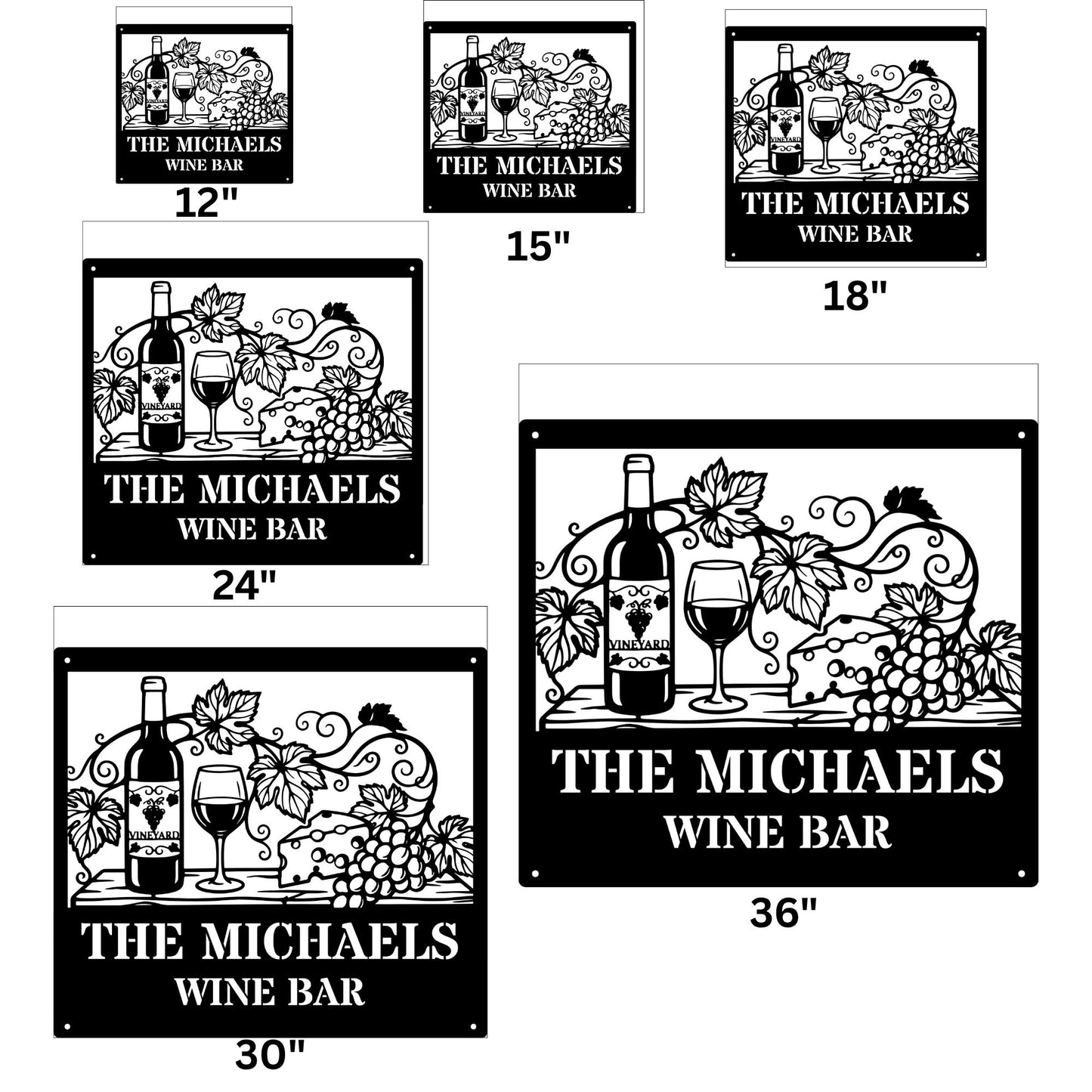 Custom Metal Wine Bar Sign, Personalized Grapevine Wall Decor, Wine Bottle Metal Plaque, Housewarming Gift for Wine Lovers