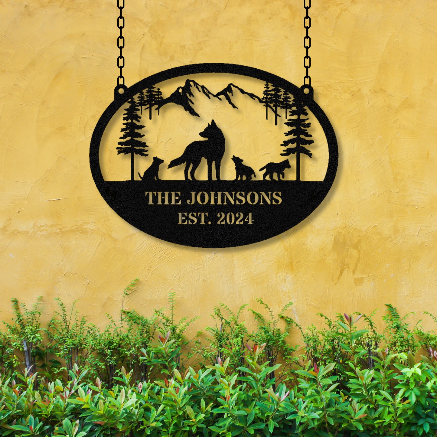 Personalized Wolf Mountain Metal Hanging Sign, Ranch Metal Sign, Barn metal sign, Metal barn sign, Farmhouse sign, House Number Sign