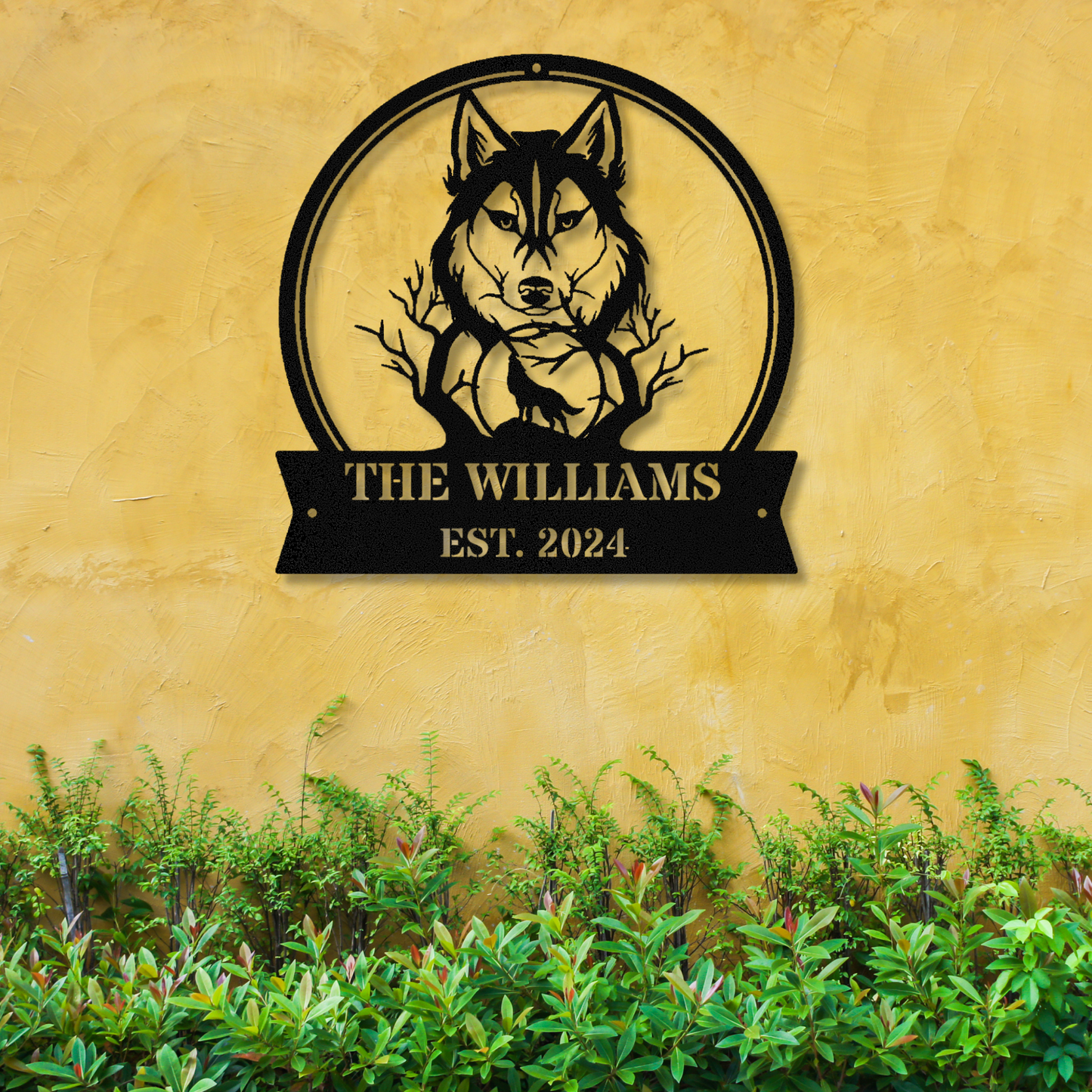 Personalized Wolf Metal wall Sign, Custom Name Gift, Wolf Metal Wall Art, Wildlife Wall Hanging, Living Room Decor, Entrance Sign for New Home