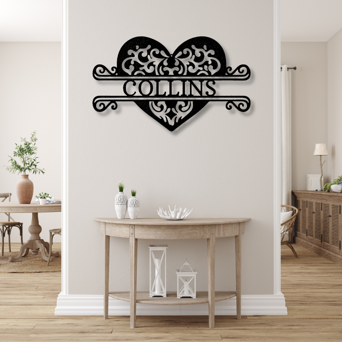 Custom Fancy Heart Metal Steel Sign, Personalized Name Fancy Heart Monogram, Living Room Wall Art, Housewarming Gift,