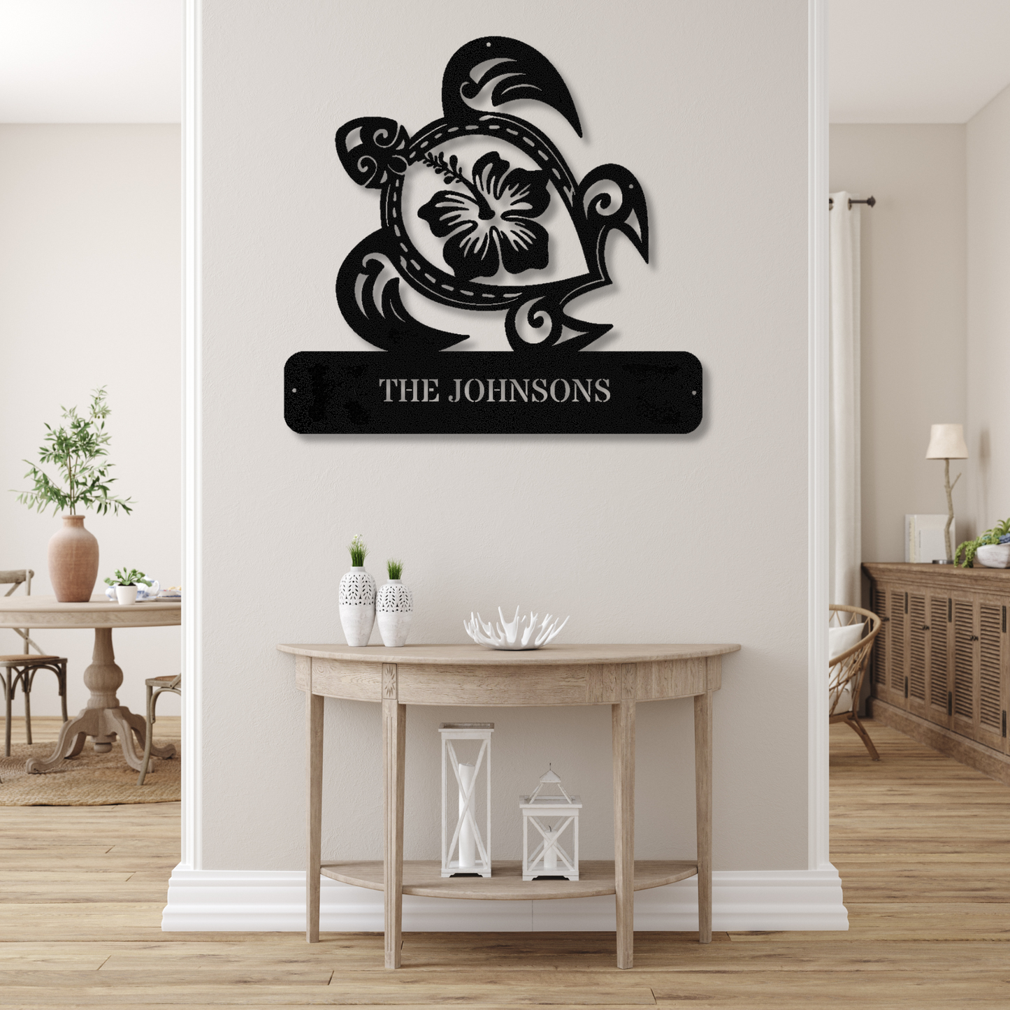 Custom Turtle Metal Wall Decor, Pool Sign, Turtle Hibiscus Flower Metal Art, Family Name Sign, Turtle Wall Hanging, Cabin or Lakehouse Sign