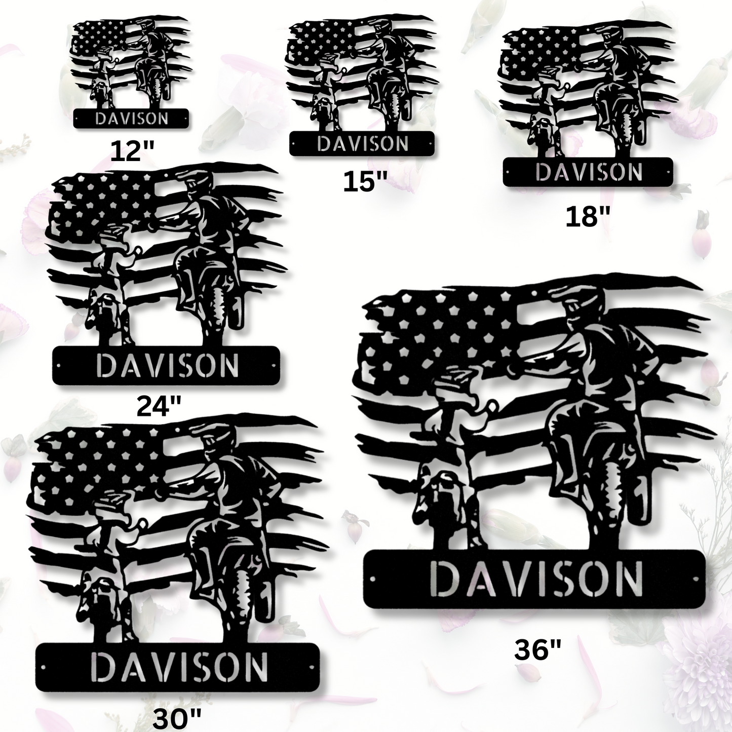 Personalized American  Motocross Family Name Metal Sign, Custom US Flag Motocross Dad And Son Metal Wall Art, Housewarming Gift For A Rider Family, X-Mass Wall Art Decor.