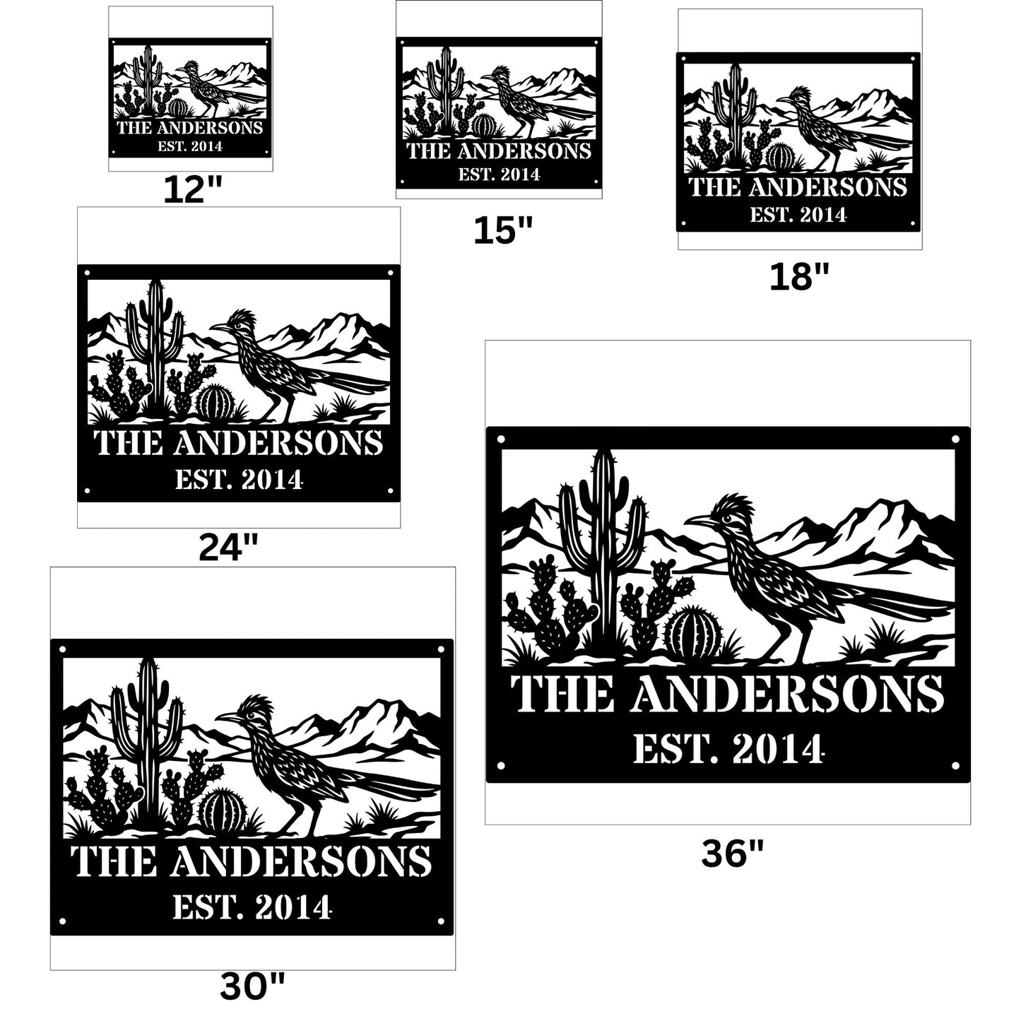 Personalized Roadrunner Metal Sign, Custom Desert Name Sign, Est Date Monogram, Outdoor Cabin Sign, Southwestern Front Porch Decor, Gift
