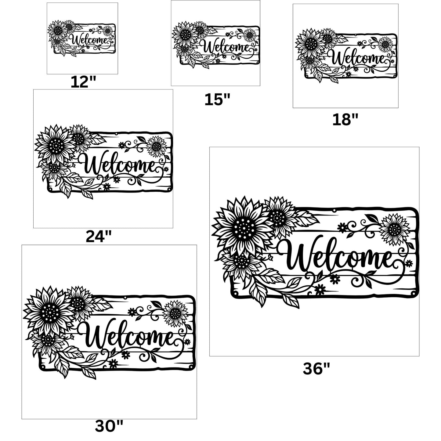 Sunflower Welcome Metal Sign, rustic outdoor wall decor, black steel patio signage
